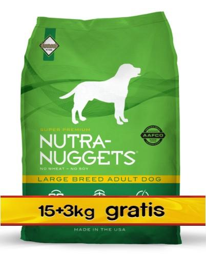 nazwa: Nutra Nuggets Adult Large Breed Dog PROMOCJA 18kg (15+3kg) marka: Nutra Nuggets cena: 149.00 zł Karma pełnoporcjowa dla psów dorosłych ras dużych.