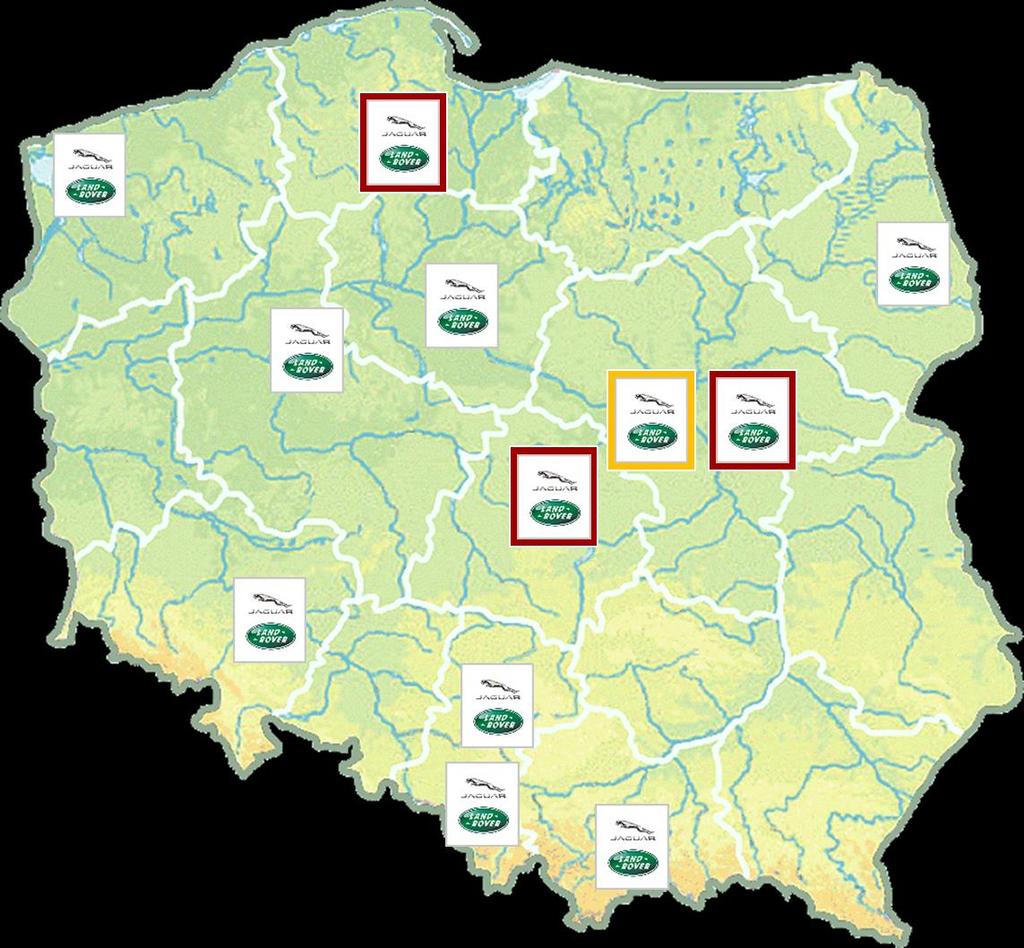 Rozwój sieci dilerów Jaguar Land Rover Plan rozwoju sieci dilerskiej Jaguar Land Rover zakłada, że w 2018 r. sieć tworzyć będzie 13 pełnowymiarowych, nowoczesnych obiektów sprzedażowo-serwisowych.