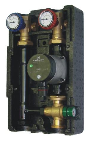 Grupa pompowa SMTC 125 - DN 25 - z zaworem termostatycznym THERMO Kompaktowa grupa mieszająco - pompowa SMTC 125 - DN 25 wyposażona jest w termostatyczny mosiężny trzydrogowy zawór mieszający THERMO