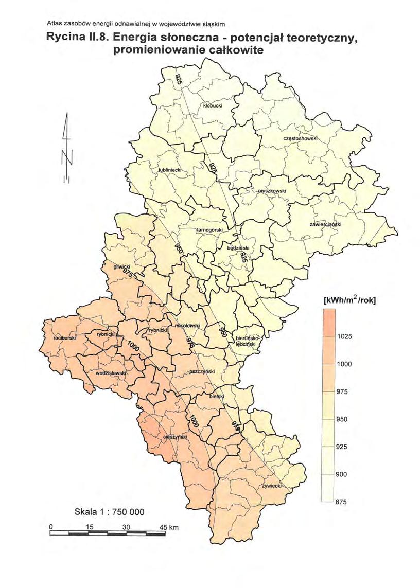 Energetyka słoneczna - Województwo Śląskie Z uwagi na niewielką rozciągłość geograficzną województwa śląskiego (ok. 49.