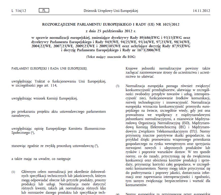Standaryzacja instytucjonalizacja dobrych praktyk Dobre praktyki są wprowadzana jako regulacje w procesie poprzedzonym przez ich uznanie przez interesariszy ROZPORZĄDZENIE PARLAMENTU EUROPEJSKIEGO I