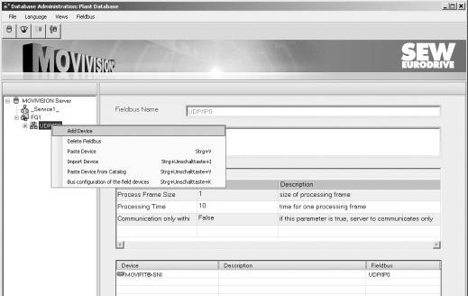 I 0 Parametryzacja i diagnoza Zakładanie urządzenia (MOVIFIT -SNI) w MOVIVISION.
