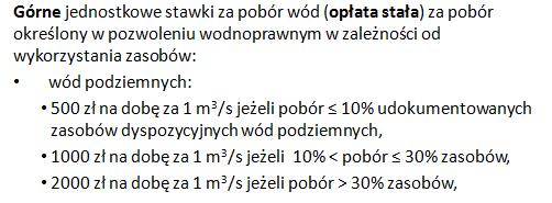 Wpływ nowych stawek na wybrane ceny Produkcja napojów, konfekcjonowanie : aktualne opłaty opłata zmienna jednostkowa stawka opłaty za pobór wody, która wchodzi w skład albo w bezpośredni kontakt z