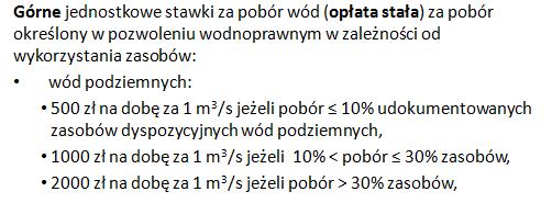 Wpływ nowych stawek na wybrane ceny Produkcja napojów, konfekcjonowanie : aktualne opłaty opłata zmienna jednostkowa stawka opłaty za pobór wody, która wchodzi w skład albo w bezpośredni kontakt z