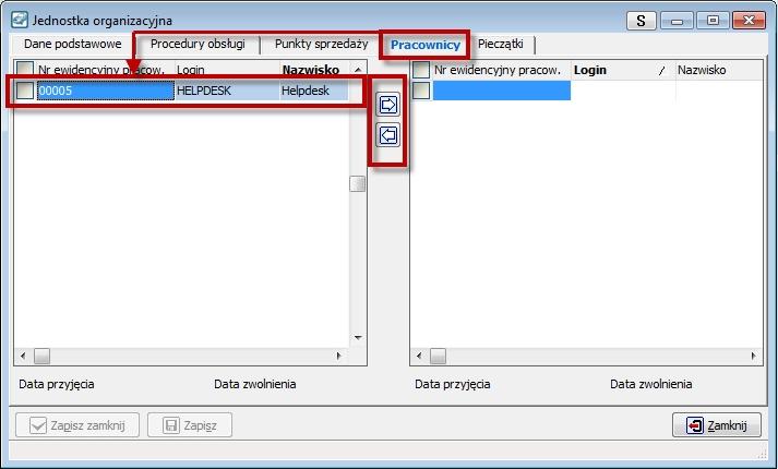 Ekran 20 - Okno obsługi modułu dodawania jednostki organizacyjnej dodawanie pracowników Można również