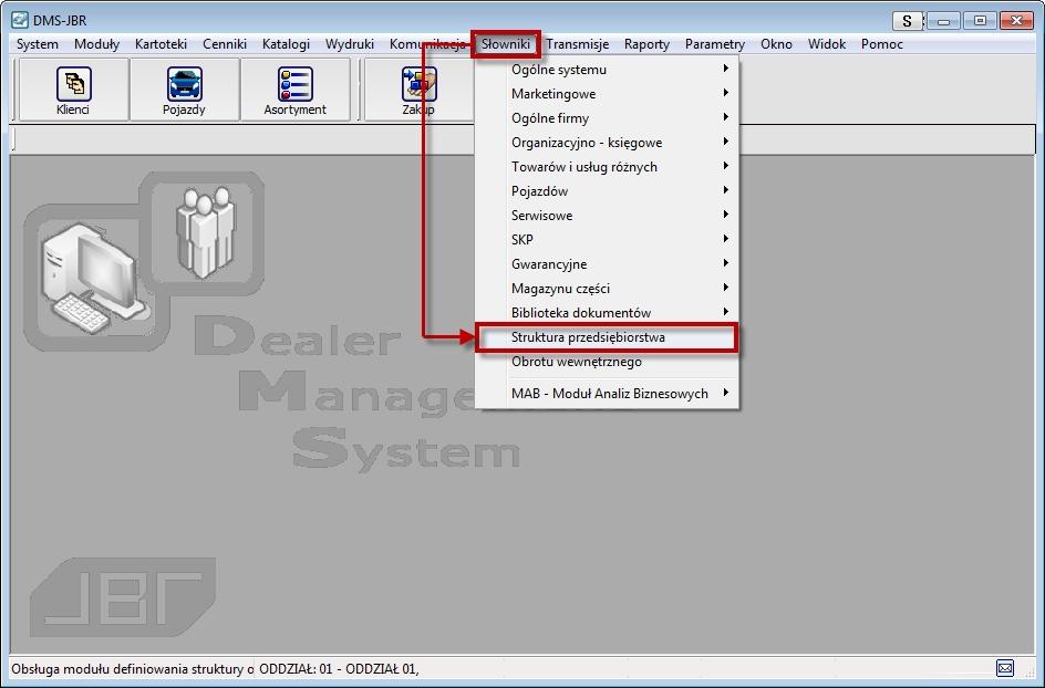 SŁOWNIK STRUKTURY PRZEDSIĘBIORSTWA WPROWADZENIE Ogólny opis funkcjonalności: Wszelkie informacje dotyczące organizacji przedsiębiorstwa w systemie DMS znajdują się w słowniku Struktury