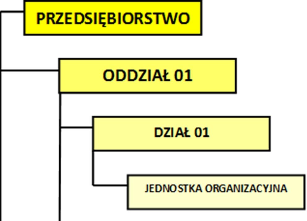 Ekran 4 - Schemat struktury przedsiębiorstwa Po prawej stronie okna modułu definiowania struktury wyświetlane są szczegółowe informacje o danym elemencie struktury, na którym jesteśmy ustawieni