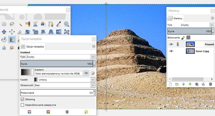 [25/74] GIMP Rysunek 51. Użycie narzędzia Gradient do maski warstw Uzyskujemy poniższy efekt. Rysunek 52.