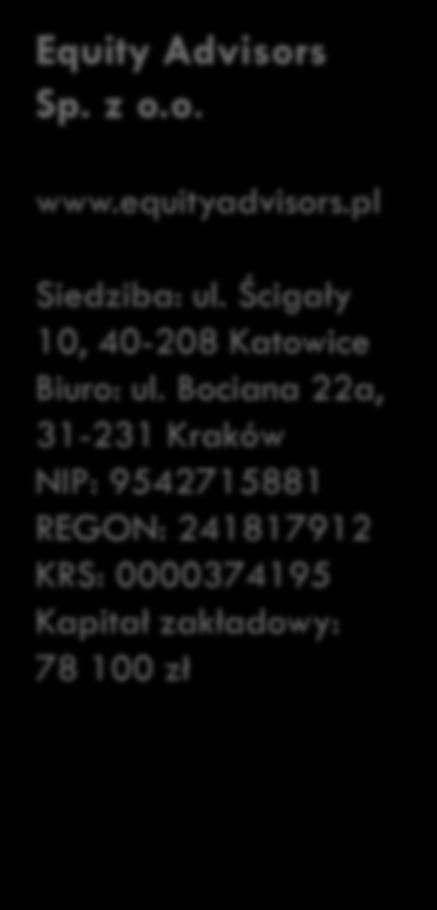 informacje o autorach Equity Advisors Sp. z o.o. www.equityadvisors.pl Siedziba: ul. Ścigały 10, 40-208 Katowice Biuro: ul.