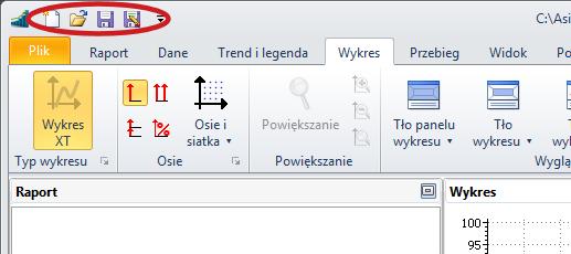 1. AsTrend - funkcjonalność 1.4.1 Wstążka Dostęp do poszczególnych funkcji programu AsTrend realizowany jest za pośrednictwem wstążki umieszczonej w górnej części okna głównego AsTrend.