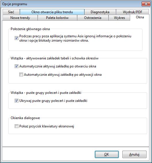 AsTrend Rysunek: Opcje programu - Okna.