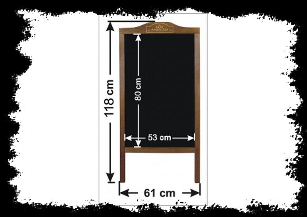 Potykacz dwustronny drewniany 60x123 cm DRUK GRATIS Potykacz reklamowy dwustronny lakierowany o wymiarach 60x 123 cm wykonany z drewna z darmowym drukiem i foliowaniem (z obu stron) według