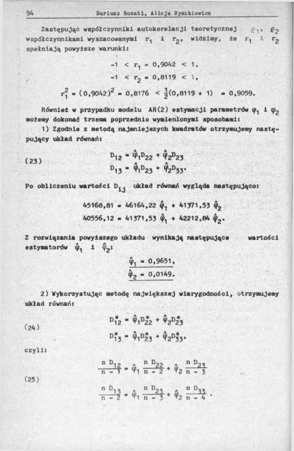 Zastępując współczynniki autokorelacji teoretycznej /?