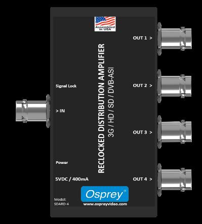 WZMACNIACZE DYSTRYBUCYJNE Zasilane przez USB 12G, 3G, HD, SD DVB-ASI 12SDARD-4 1 wejście, 4 wyjścia 12G, 6G, 3G, HD, SD-SDI, DVB-ASI SDARD-4 1 wejście, 4 wyjścia 3G, HD, SD-SDI, DVB-ASI SDAR-4 1