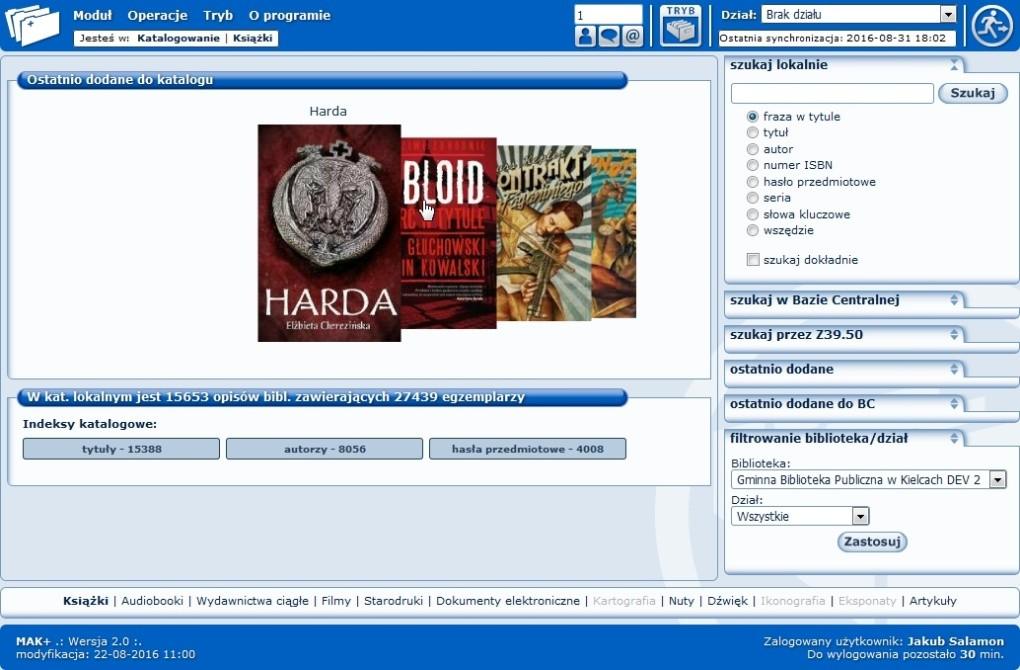 dokumentów elektronicznych oraz dźwiękowych. Możliwe jest również tworzenie bibliografii regionalnej i każdej innej bibliografii. Moduł Gromadzenie Il. 2.