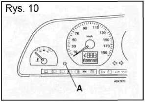 15 Fiat Ulysse 1999-02 Rys.9. Wcisnąć przycisk [A] na 10 sekund. Wskazywane jest teraz 0 i symbol klucza śrubowego gaśnie.