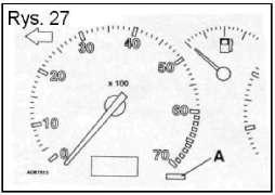Saf ranę 1994-01 29 Rys.27. Trzymać przycisk, aŝ do momentu gdy symbol klucza śrubowego nie będzie migotał lecz świecił światłem ciągłym. Wskazywany jest prawidłowy interwał inspekcji (np. 1000 km.).