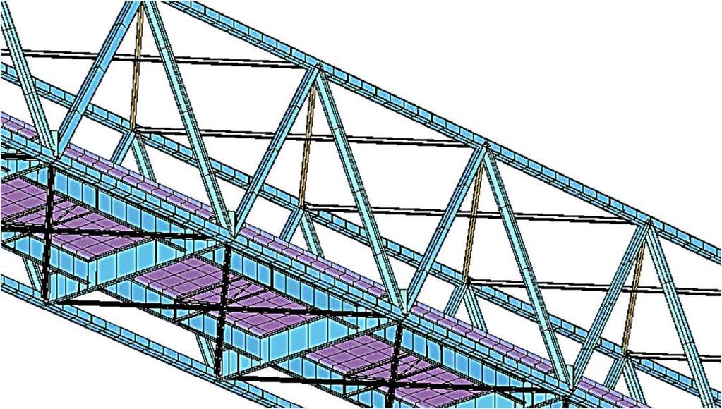 Mosty i drogi 951 Rys. 6. Model numeryczny konstrukcji przęseł w fazie II (fragment) Celem obliczeń w tej fazie było określenie tzw. bezwarunkowej żywotności zmęczeniowej, tj.