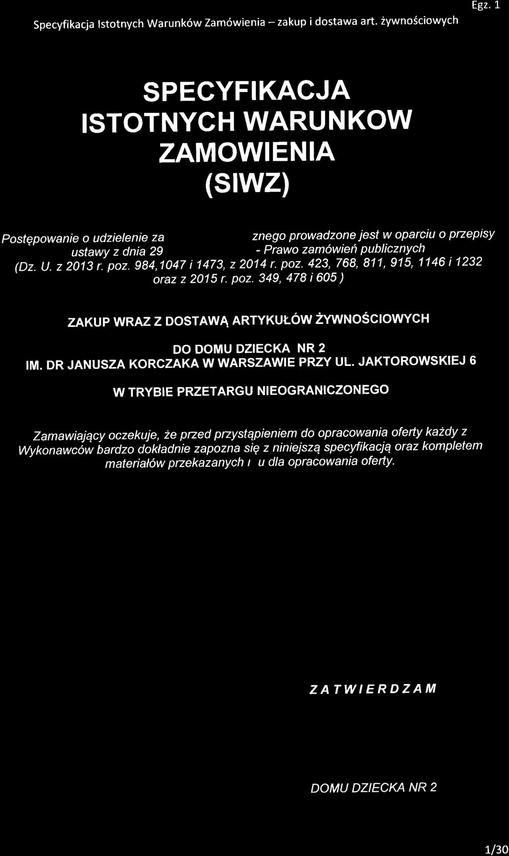 Specyfikacja lstotnych Warunk6w Zam6wienia - zakup i dostawa art. 2ywnosciowych Egz.1.