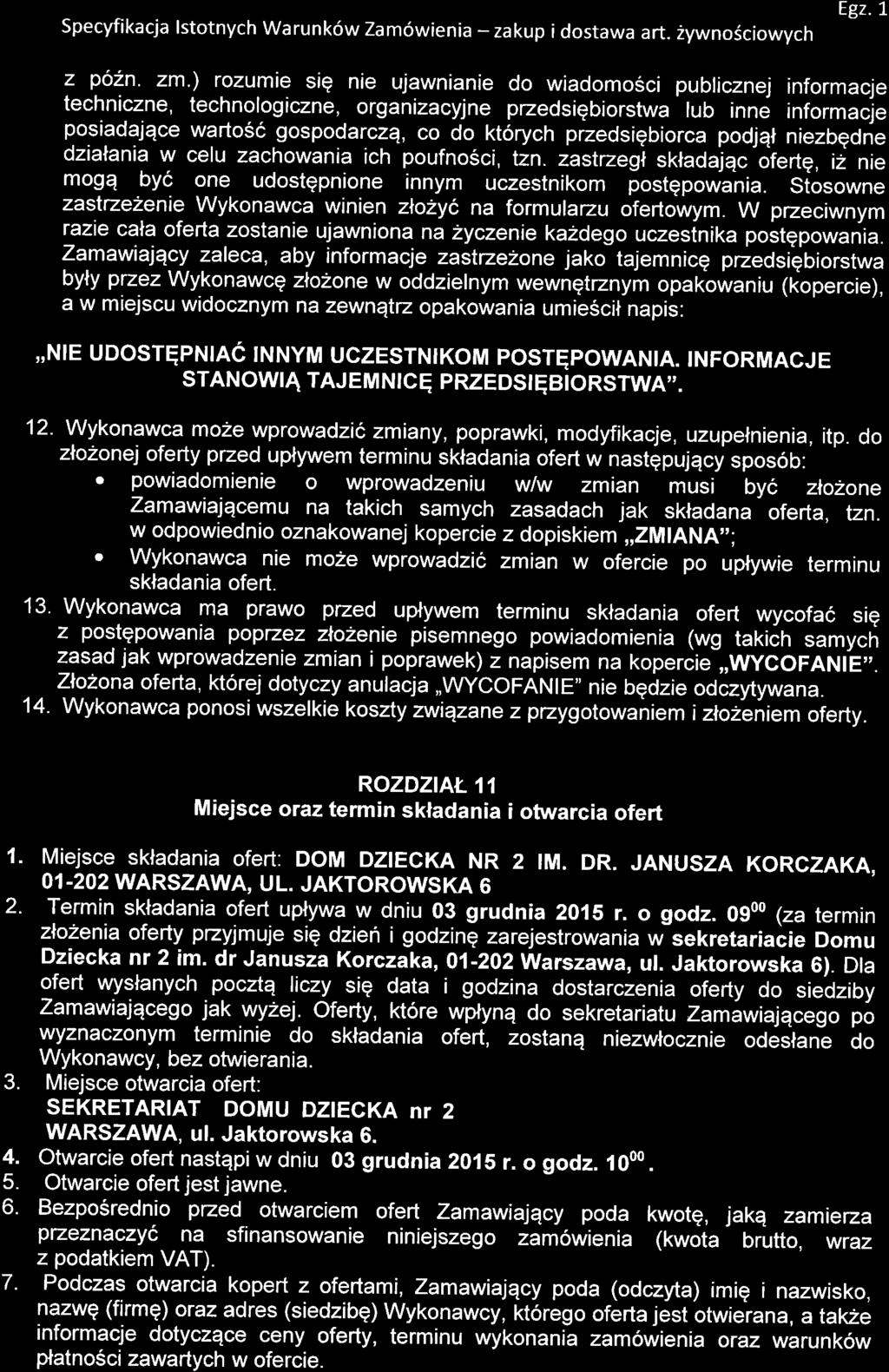 Specyfikacja lstotnych Warunk6w Zam6wienia - zakup i dostawa art. 2ywnoSciowych Egz.1, z p62n. zm.