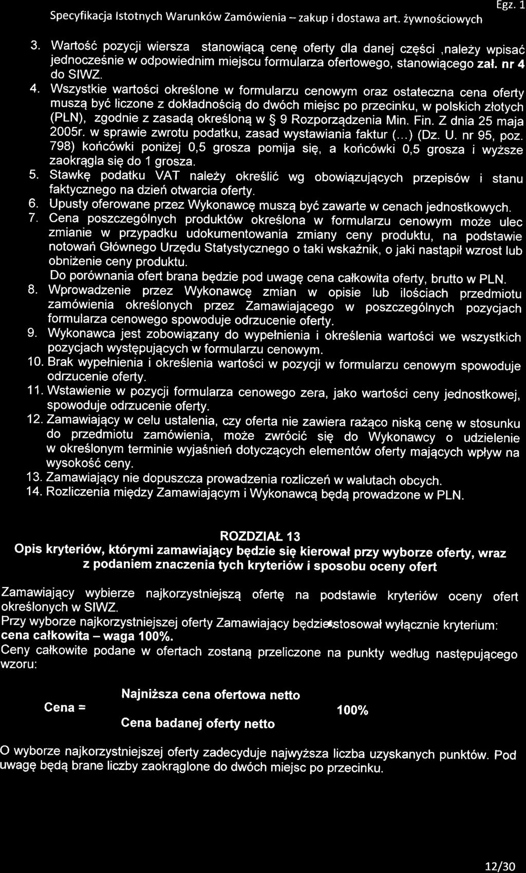 Specyfikacja lstotnych Warunk6w Zam6wienia - zakup i dostawa art. 2ywno6ciowych Egz.