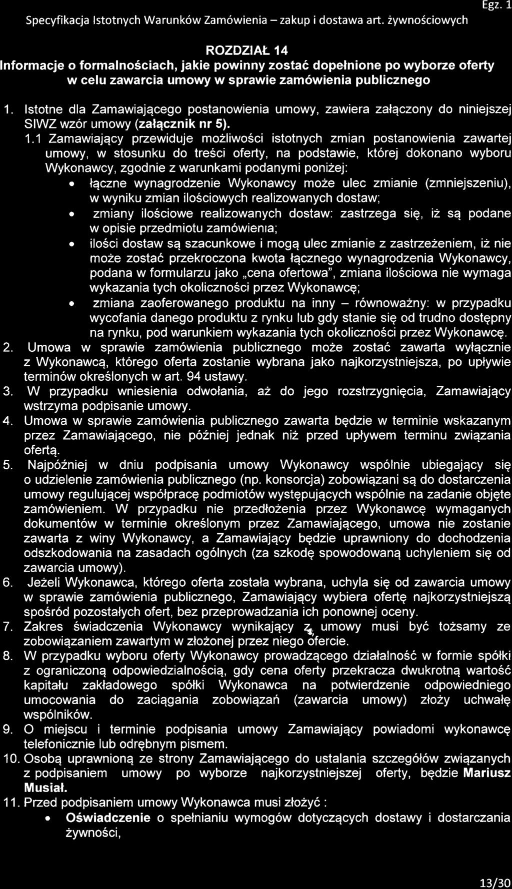 Specyfikacja lstotnych Warunk6w Zam6wienia - zakup i dostawa art. 2ywnofciowych Egz.