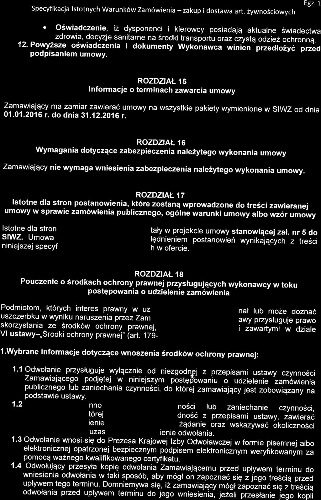 Specyfikacja lstotnych Warunk6w Zam6wienia - zakup i dostawa art. 2ywno6ciowych Egz.1.