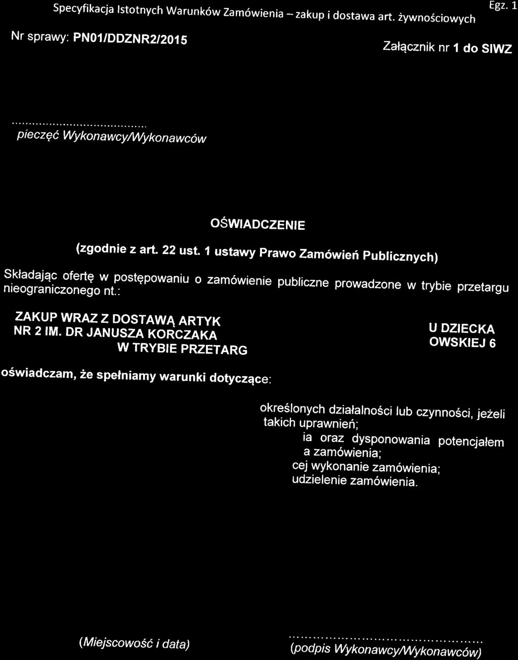 specyfikacja rstotnych warunk6w Zam6wienia - zakup i dostawa art. zywnosciowych Egz.
