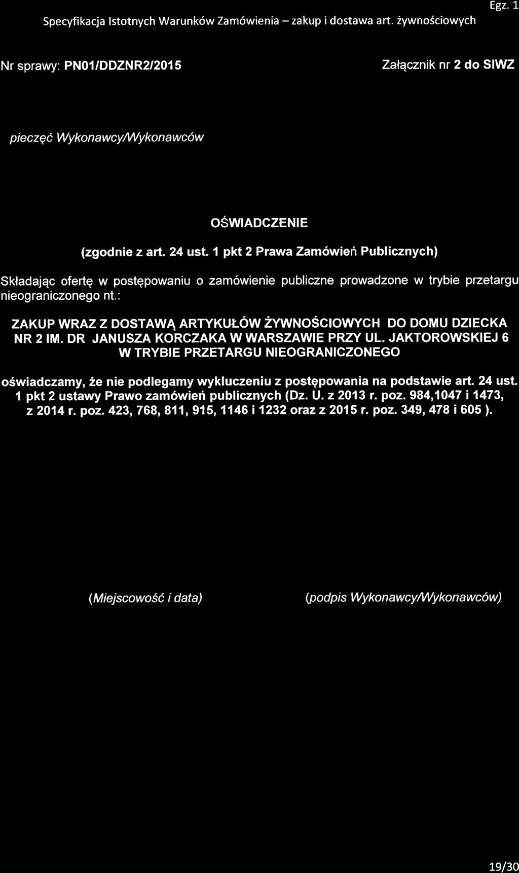 Specyfikacja lstotnych Warunk6w Zam6wienia - zakup i dostawa art. 2ywnoSciowych Egz.