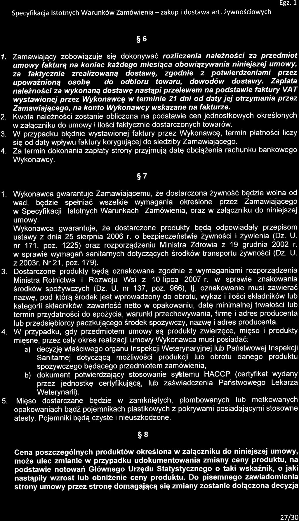Specyfikacja lstotnych Warunk6w Zam6wienia - zakup i dostawa art. 2ywno5ciowych Egz.1. 1. 2. 3. 4.