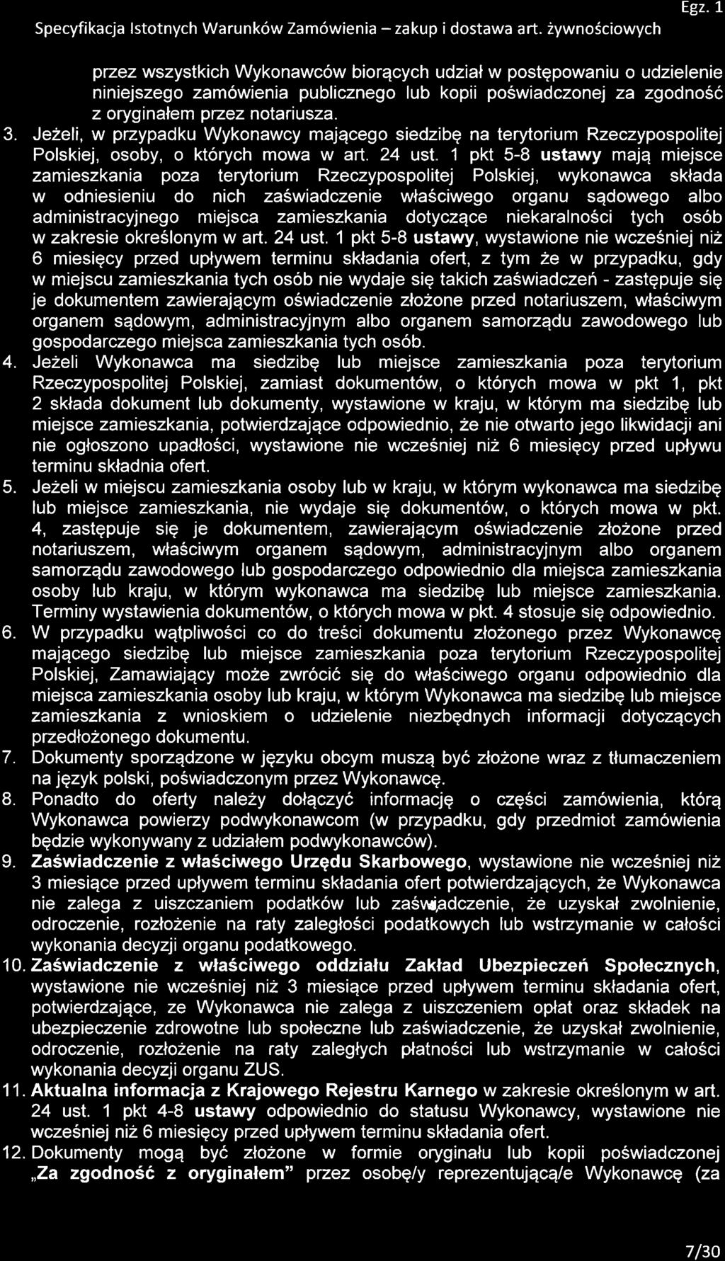 Specyfikacja lstotnych Warunk6w Zam6wienia - zakup i dostawa art. 2ywnoSciowych Egz.