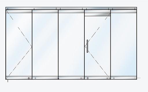 RODZAJE MODUŁÓW Wymiary: Szerokość min: 500 mm Szerokość max: 1250 mm Wysokość max: 3000 mm (grubość szkła 10 mm/ciężar 32 kg/m2 ) Wysokość max: 4000 mm (grubość szkła 12 mm/ciężar 32 kg/m2 ) Grubość