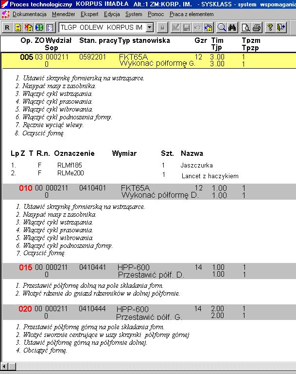Rys. 9. Ekran funkcji Proces technologiczny modułu Praca z elementem Fig. 9. Screen of function Manufacturing Process of unit Work with Element 4.