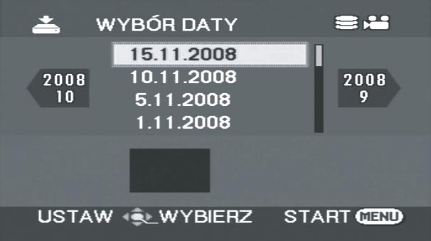 4 Wybieranie scen według daty do skopiowania na płyty [HDD] [SD] Zapisane kamerą sceny są wybiórczo kopiowane według daty na płyty DVD. 1 Wybierz jedno z menu przy pomocy następujących procedur.