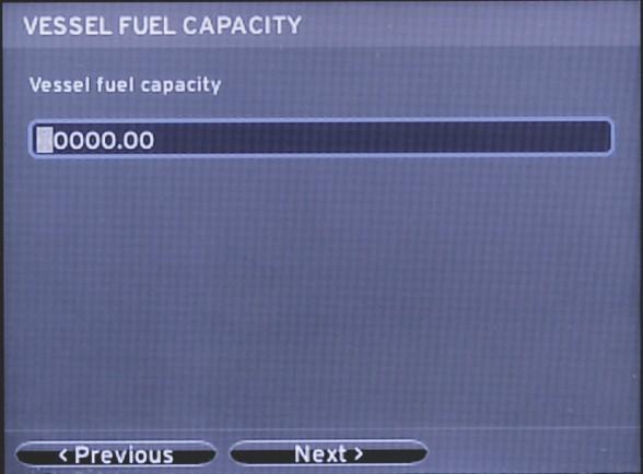 Rozdził 2 - Ekrny początkowe i systent konfigurcji N ekrnie Vessel Fuel Cpcity (Pojemność zbiorników pliw łodzi) ncisnąć przycisk ENTER, by włączyć migjący kursor w polu dnych.