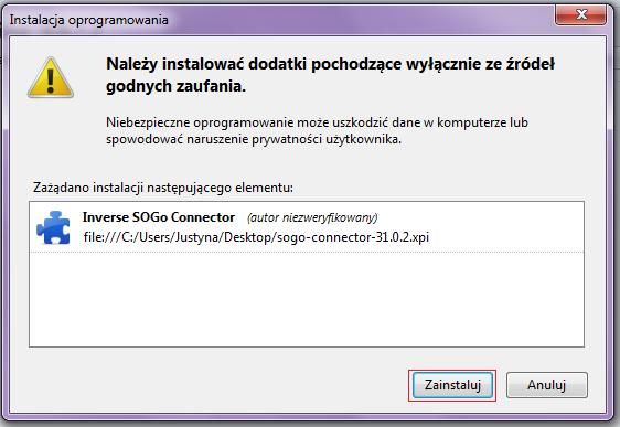 2 Instrukcja Rys. 2.37: Instalowanie wtyczki SOGo Connector. Aby skonfigurować wtyczkę SOGo Connector do obsługi Książki adresowej, trzeba pobrać z Platformy e-science.