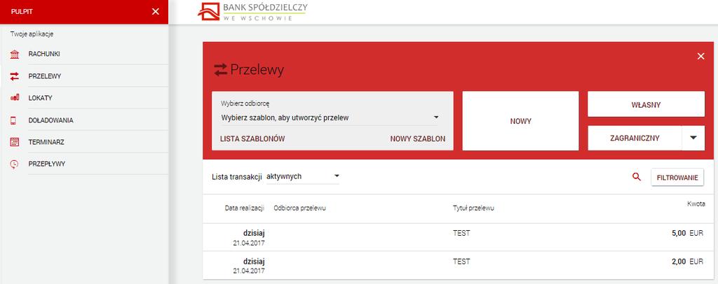 1. Złożenie dyspozycji przelewu zagranicznego - bswschowa24 W celu złożenia przelewu zagranicznego należy: Menu systemu wybrać opcję Przelewy Nowy Zagraniczny