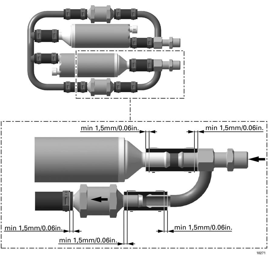 Arrow on top in alignment with 1-ear clamp Strzałka na górze w