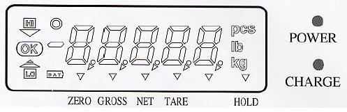 4. Wyświetlacz i klawiatura Lampka ZERO jest zapalona gdy masa wynosi 0 Lampka TARE jest zapalona gdy wartość TARA jest zapamiętana Lampka GROSS jest zapalona gdy pokazywana jest masa całkowita