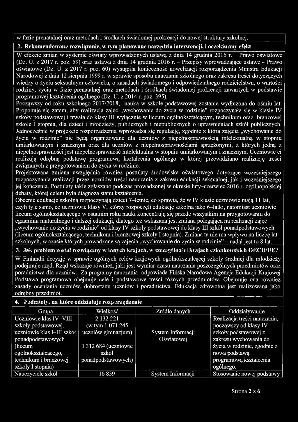 z 2017 r. poz. 59) oraz ustawą z dnia 14 grudnia 2016 r. - Przepisy wprowadzające ustawę - Prawo oświatowe (Dz. U. z 2017 r. poz. 60) wystąpiła konieczność nowelizacji rozporządzenia Ministra Edukacji Narodowej z dnia 12 sierpnia 1999 r.