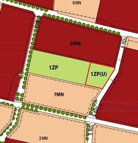Wnioskujemy o zmianę przeznaczenia terenów dla południowej części obszaru oznaczonego w projekcie MPZP jako 5MW na: tereny zabudowy mieszkaniowej jednorodzinnej [7MN] tereny zieleni o powierzchni