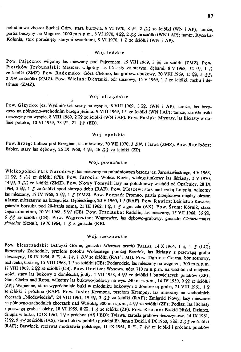 poludniowe zbocze Suchej Gory, stara buczyna, 9 VI 1970, 8 $$, 2 <J< ze Sciolki (WN i AP); tamze, partia buczyny na Magurze, 1000 m n.p.m., 8 VI1970, 4?