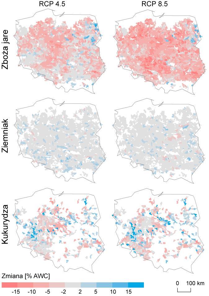 12 Projekcje wpływu zmian klimatu 193 jako uwilgotnienie gleby w odniesieniu do parametru AWC).