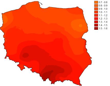 4 Zmiany temperatury powietrza 51 Rys. 4.4. Przestrzenny rozkład dodatniej anomalii