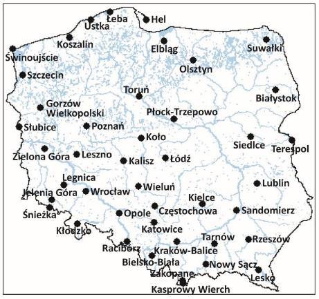 84 M. Szwed i in. 6.2. Dane i metodyka W niniejszej pracy dokonano analizy dziennych grubości pokrywy śnieżnej w 43 stacjach meteorologicznych w Polsce.