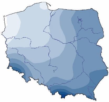 Porównując daty pierwszego pojawienia się pokrywy śnieżnej w okresach 1952-1990 i 1991-2013, można wyciągnąć wniosek, że z czasem opóźnia się początek sezonu z pokrywą śnieżną (rys. 6.6).