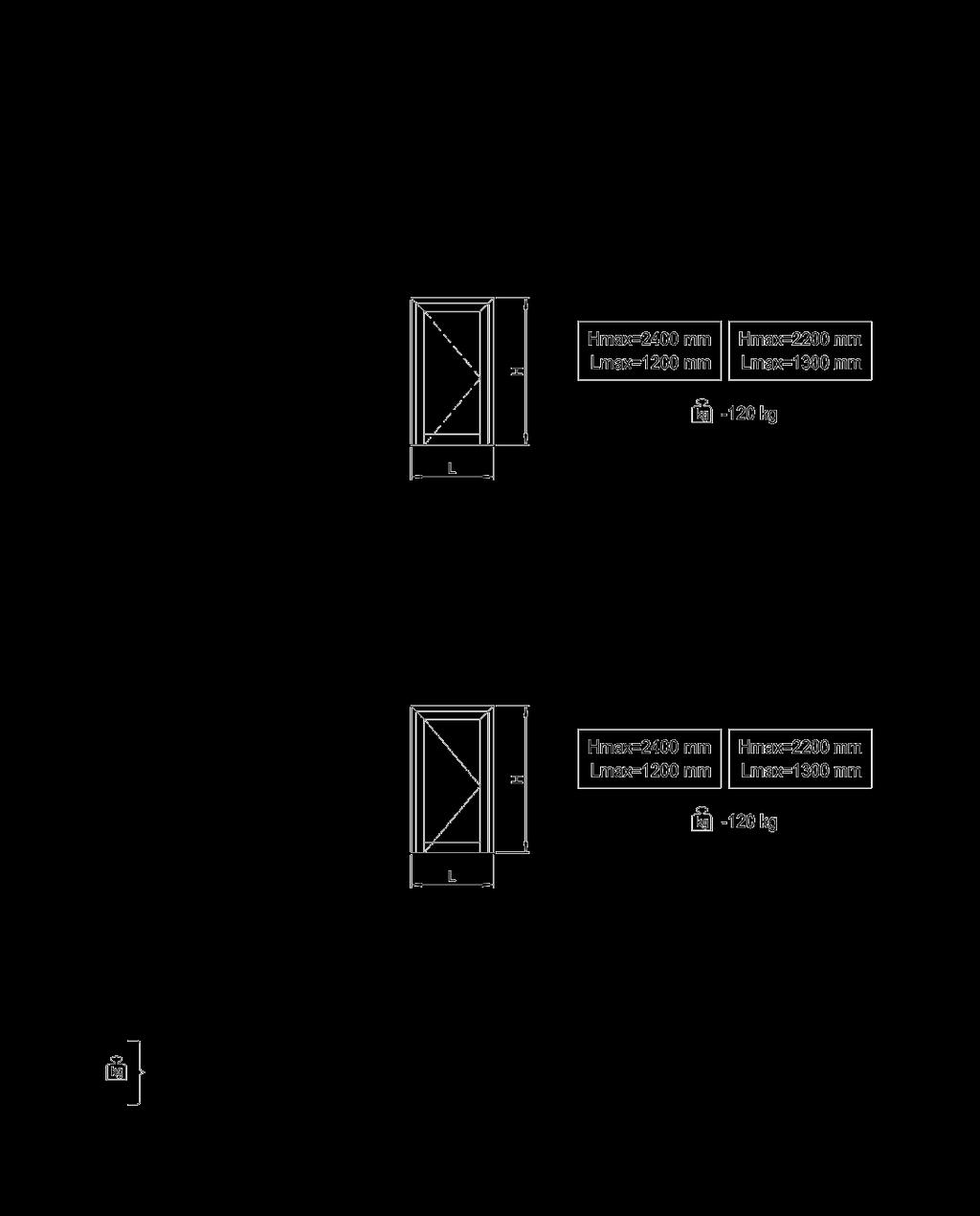 SYSTEMY OKIENNO-DRZWIOWE / MB-70 Maksymalne standardowe wymiary drzwi Drzwi