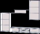 Medeo TV-Ausschnitt B 121; H 84,1 Typ MEDM01B Nazwa Meblościanka Bennenung Wohnwand (2GT/2T) Description Wall unit B/H/T (cm) 241,5(min233,1) / 184 / 41,3 Inclusive Beleuchtung IZ14 Passende