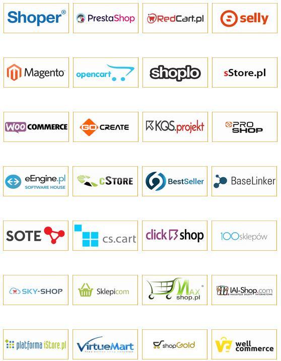 Integracje z systemami zewnętrznymi Zintegrowaliśmy się w wieloma platformami sklepowymi jak również programami magazynowoksięgowymi.