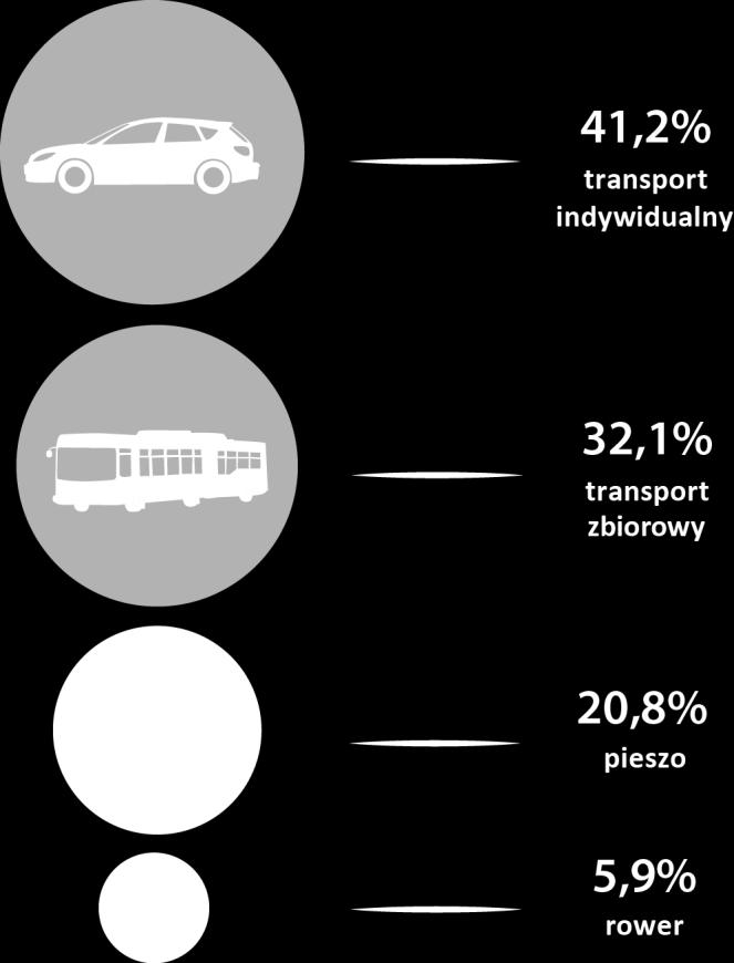 3.8. Podział zadań przewozowych W ramach analiz stwierdzono, że w transport prywatny ma udział w podziale zadań przewozowych na poziomie 41,2%.
